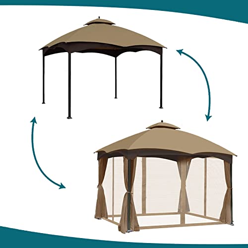 Gazebo Universal Replacement Mosquito Netting - Wonwon Outdoor Gazebo Canopy 4-Panel Screen Walls with Zipper for 10' x 12' Gazebo (Mosquito Net Only) (Khaki)