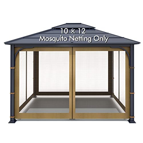 Gazebo Universal Replacement Mosquito Netting - Wonwon Outdoor Gazebo Canopy 4-Panel Screen Walls with Zipper for 10' x 12' Gazebo (Mosquito Net Only) (Khaki)