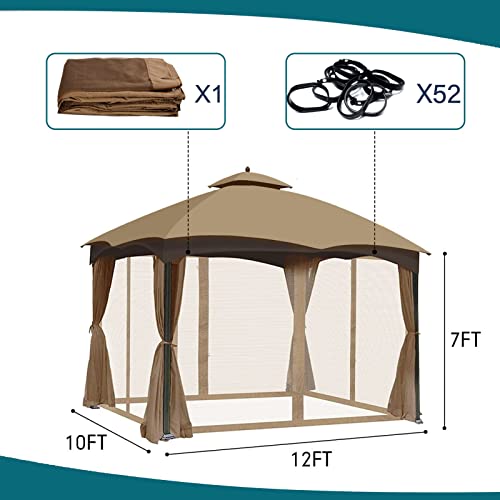 Gazebo Universal Replacement Mosquito Netting - Wonwon Outdoor Gazebo Canopy 4-Panel Screen Walls with Zipper for 10' x 12' Gazebo (Mosquito Net Only) (Khaki)