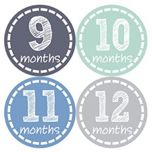 Months in Motion Baby Monthly Stickers - Baby Milestone Stickers - Newborn Boy Stickers - Month Stickers for Baby Boy - Baby Boy Stickers - Newborn Monthly Milestone Stickers (12 Count)