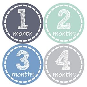 Months in Motion Baby Monthly Stickers - Baby Milestone Stickers - Newborn Boy Stickers - Month Stickers for Baby Boy - Baby Boy Stickers - Newborn Monthly Milestone Stickers (12 Count)