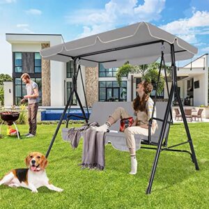 funny sunny outdoor patio swing chair with canopy,3 seater porch swing chair with adjustable canopy and removable cushion for patio garden poolside balcony backyard, grey