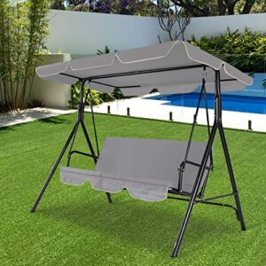 Funny Sunny Outdoor Patio Swing Chair with Canopy,3 Seater Porch Swing Chair with Adjustable Canopy and Removable Cushion for Patio Garden Poolside Balcony Backyard, Grey