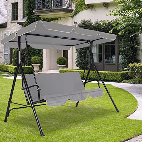 Funny Sunny Outdoor Patio Swing Chair with Canopy,3 Seater Porch Swing Chair with Adjustable Canopy and Removable Cushion for Patio Garden Poolside Balcony Backyard, Grey