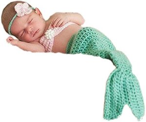 pinbo newborn baby photography prop crochet mermaid headband bra tail