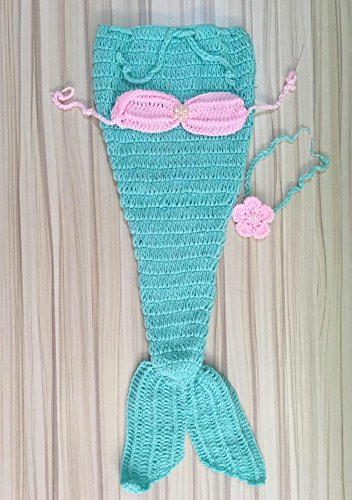 Pinbo Newborn Baby Photography Prop Crochet Mermaid Headband Bra Tail