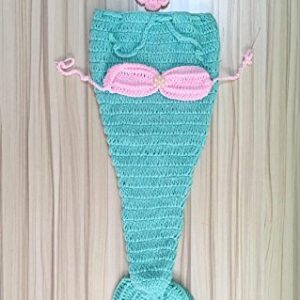 Pinbo Newborn Baby Photography Prop Crochet Mermaid Headband Bra Tail