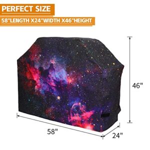 KYKU Galaxy BBQ Grill Cover 58 Inch Heavy Outdoor All Weather Waterproof Rip-Proof UV Resistant Fade Resistant Funny Nebula Barbecue Gas Grill Covers for Weber Spirit, Weber Genesis, Char Broil Etc