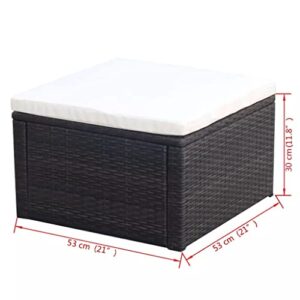 vidaXL Garden Ottoman Poly Rattan Wicker Black Outdoor Footstool Footrest Seat