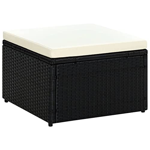 vidaXL Garden Ottoman Poly Rattan Wicker Black Outdoor Footstool Footrest Seat