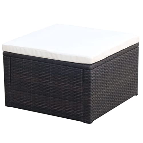 vidaXL Garden Ottoman Poly Rattan Wicker Black Outdoor Footstool Footrest Seat