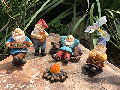 GlitZGlam Happy Gnomes Camp - 6 Piece Garden Gnome Set for The Miniature Fairy Garden