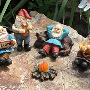 GlitZGlam Happy Gnomes Camp - 6 Piece Garden Gnome Set for The Miniature Fairy Garden