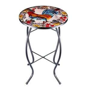 VCUTEKA Patio Side Table Outdoor Coffee Table Mosaic Accent Table Round Small End Table Bistro for Living Room Porch Balcony Backyard Garden Cock