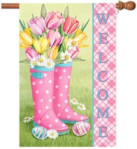 hello spring flag,spring garden flag double sided welcome burlap seasonal house and bird summer house flags 28×40 inch summer garden flag outdoor decor for homes,gardens,patio or lawn with 2 grommets