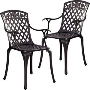 withniture outdoor 2 piece cast aluminum patio chairs, metal patio chairs with armrests, all weather outdoor dining chairs,patio seating,for balcony, backyard, garden, bronze