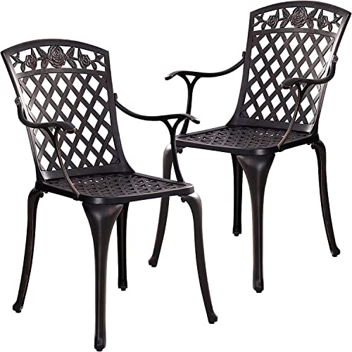 Withniture Outdoor 2 Piece Cast Aluminum Patio Chairs, Metal Patio Chairs with Armrests, All Weather Outdoor Dining Chairs,Patio Seating,for Balcony, Backyard, Garden, Bronze