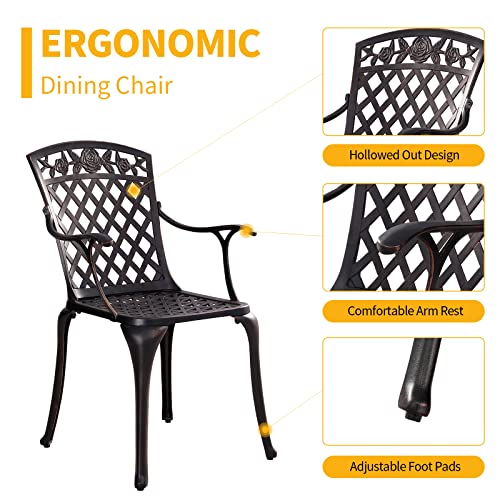 Withniture Outdoor 2 Piece Cast Aluminum Patio Chairs, Metal Patio Chairs with Armrests, All Weather Outdoor Dining Chairs,Patio Seating,for Balcony, Backyard, Garden, Bronze