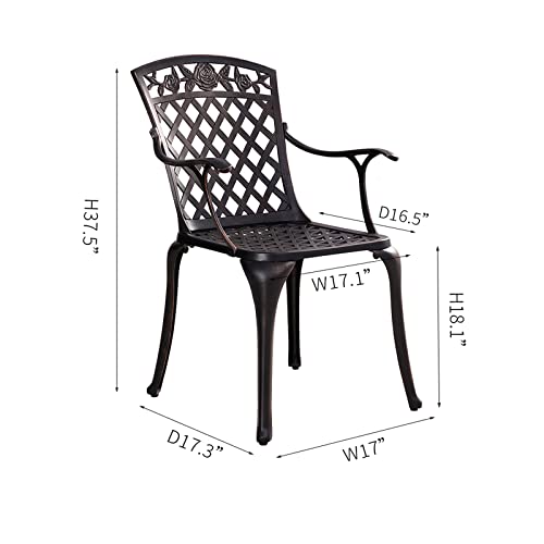 Withniture Outdoor 2 Piece Cast Aluminum Patio Chairs, Metal Patio Chairs with Armrests, All Weather Outdoor Dining Chairs,Patio Seating,for Balcony, Backyard, Garden, Bronze