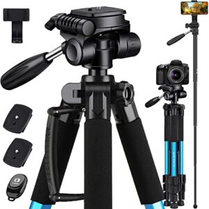 victiv 72-inch camera tripod aluminum t72 with phone tripod mount- lightweight tripod & monopod compact for travel with 2 quick release plates for canon nikon dslr video shooting – blue