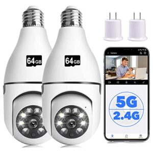light bulb security camera, 1080p 2.4g&5g wifi security camera, 355° motion detection night vision light socket security camera works with alexa&google assistant (2pack 2.4g&5g with 64gb sd card)