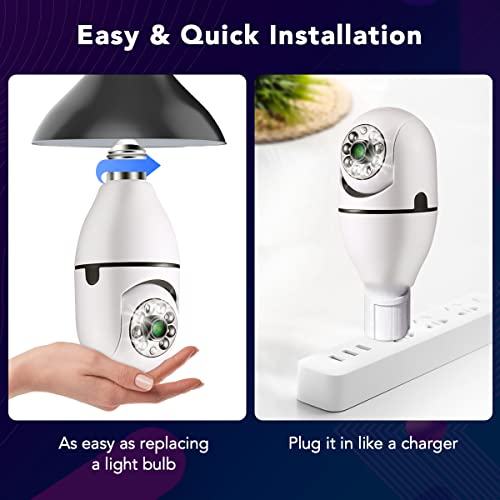 Light Bulb Security Camera, 1080P 2.4G&5G WiFi Security Camera, 355° Motion Detection Night Vision Light Socket Security Camera Works with Alexa&Google Assistant (2Pack 2.4G&5G with 64GB SD Card)