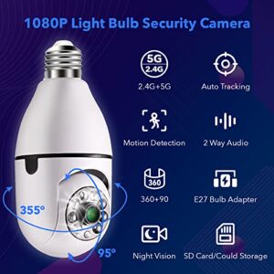 Light Bulb Security Camera, 1080P 2.4G&5G WiFi Security Camera, 355° Motion Detection Night Vision Light Socket Security Camera Works with Alexa&Google Assistant (2Pack 2.4G&5G with 64GB SD Card)