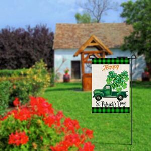 Happy St. Patrick's Day Burlap Garden Flags 12x18 Inch Double Sided, Green Truck Lucky Shamrock Sign Small Farmhouse Yard Outdoor Decorations DF191