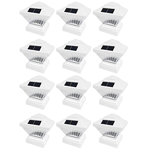 12 Pack White Outdoor Garden 4 x 4 Solar LED Post Deck Cap Square Fence Light Landscape Lamp Lawn PVC Vinyl Wood