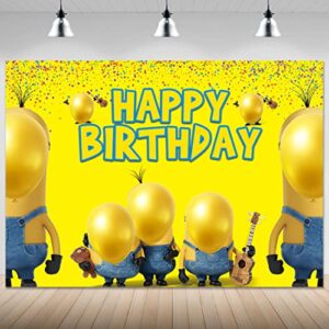 yellow happy birthday backdrop cartoon theme background for boys girls party supplies baby shower cake table decoration banner kids photography studio props 7x5ft