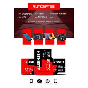Memory Card 512GB Micro SD 512GB for Camera/Android Phones with A Free SD Card Adapter TF Card 512GB Micro Memory SD Card Fast Speed