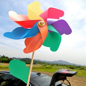 Yolyoo 10pcs Wooden Stick Pinwheels,Windmill Party Pinwheels DIY Pinwheels Set for Kids Toy Garden Lawn Party Decor