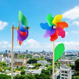 Yolyoo 10pcs Wooden Stick Pinwheels,Windmill Party Pinwheels DIY Pinwheels Set for Kids Toy Garden Lawn Party Decor