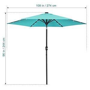 FEFLO Pool Table Solar Patio Umbrella: 9 ft Tilting Outdoor LED Lighted Sun Shade With 6 Ribs and Crank Handle - Parasol Compact for Pool, Deck, Garden, Backyard