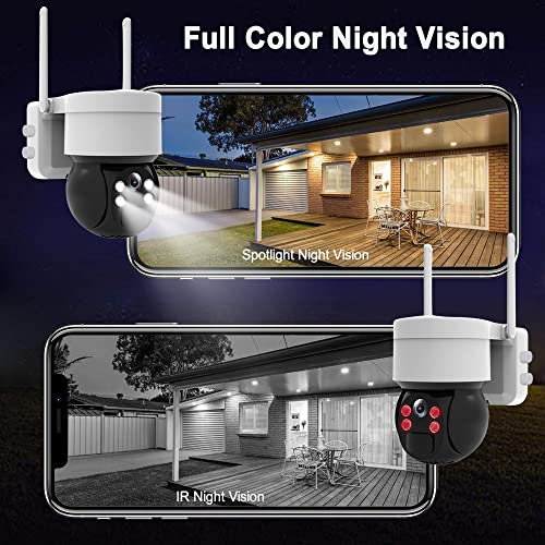 Security Camera Wireless Outdoor Solar Powered, WiFi PTZ Battery Surveillance Camera for Home Security, Color Night Vision, 2 Way Audio, Motion Detection & Phone Alerts, Cloud Storage & SD Card Slot