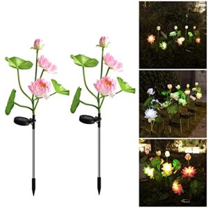 lotus solar lamp, 2pc solar lotus flower lights, solar outdoor lights waterproof, led lotus lamp for pathway garden patio yard decoration, solar decorative lights unique gifts for mom women (pink)