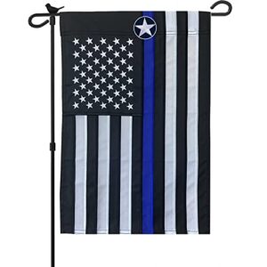 homissor thin blue line flag garden flags 12×18 inch embroidered police flag blue lives matter back first responder