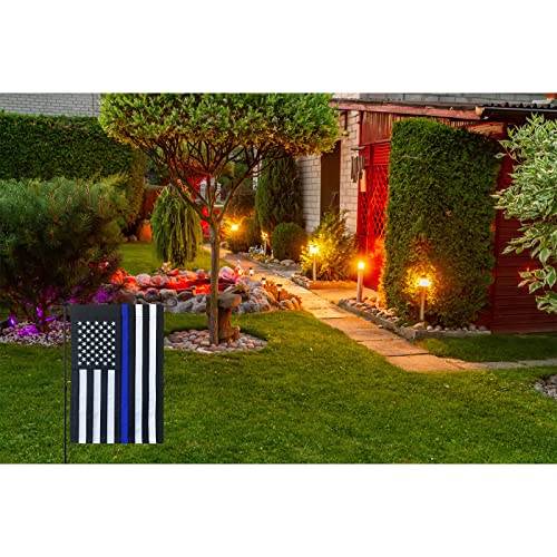 Homissor Thin Blue Line Flag Garden Flags 12x18 Inch Embroidered Police Flag Blue Lives Matter Back First Responder