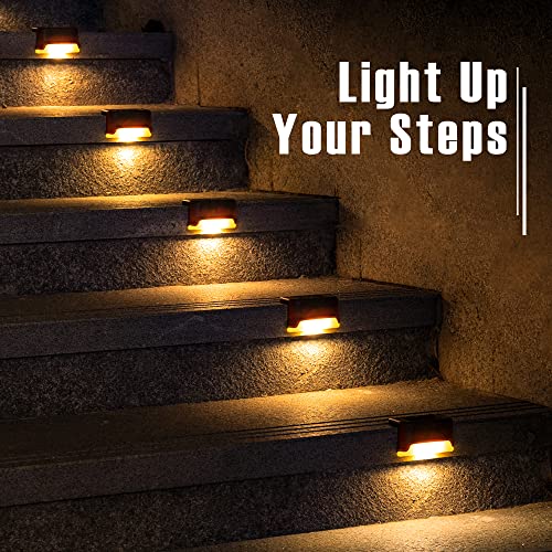 GIGALUMI Solar Deck Lights Outdoor, 16 Pack Solar Step Lights Waterproof Led Solar Lights for Outdoor Stairs, Step, Fence, Railing, Yard and Patio (Warm White)