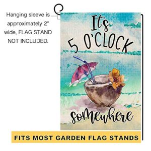 BLKWHT Summer Beach Garden Flag It's 5 O'Clock Somewhere Vertical Double Sided Tropical Fruit Coconut Burlap Yard Outdoor Decor 12.5 x 18 Inches A2152