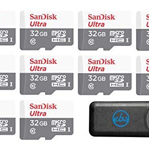 Sandisk 32GB 32G Micro SDHC Ultra (10 Pack) MicroSD TF Flash Memory Card High Speed Class 10 SDSQUNB-0032G-GN3MN with Everything But Stromboli Memory Card Reader