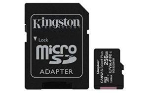 kingston 256gb microsdxc canvas select plus 100mb/s read a1 class 10 uhs-i memory card + adapter (sdcs2/256gb)
