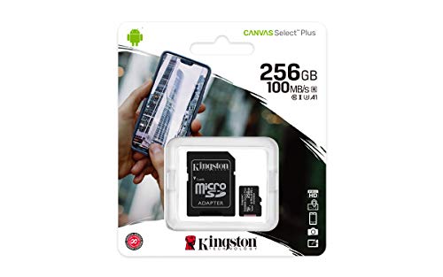 Kingston 256GB microSDXC Canvas Select Plus 100MB/s Read A1 Class 10 UHS-I Memory Card + Adapter (SDCS2/256GB)