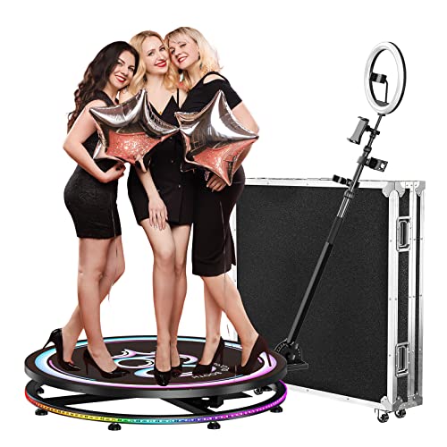 360 Photo Booth Machine for Parties - 5 People to Stand on (39.4"+Flight Case) Software APP Control, Free Customize Logo, JIYANG Automatic Slow Motion Rotating 360 Video Camera Booth Selfie Platform