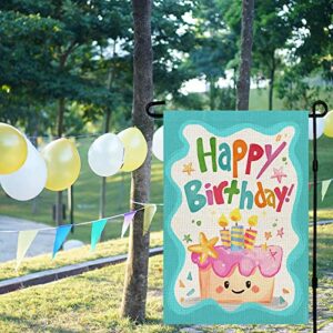 CROWNED BEAUTY Happy Birthday Garden Flag 12x18 Inch Double Sided Cake Blue Outside Welcome Party Decoration Gift Yard Flag