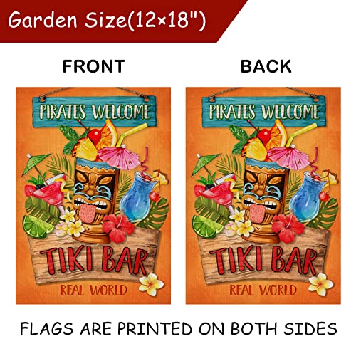 Selmad Pirates Welcome Summer Tiki Bar Hawaiian Tropical Decorative Garden Flag, Aloha Hawaii Outdoor Small Double Sided Yard Decor, Home Beach Outside Decorations 12 x 18