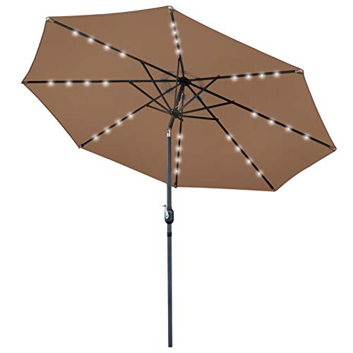 Nova Microdermabrasion 10 ft Patio Umbrella 32 LED Lighted Solar Powered Aluminum Umbrella with Tilt Adjustment and Crank Lift for Patio, Garden, Backyard, Deck, Poolside, Balcony and Beach