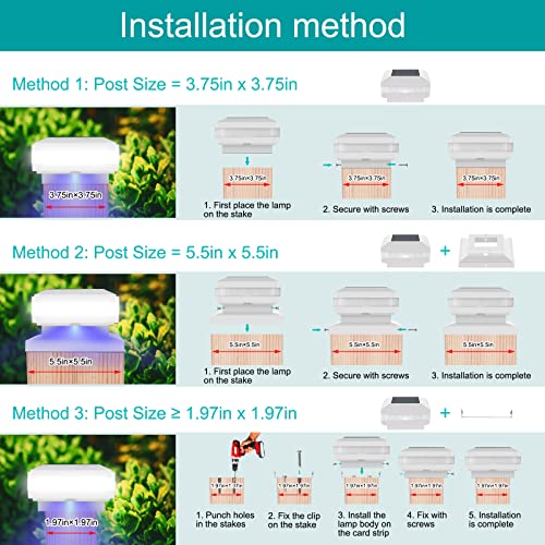 Sumaote Solar Post Cap Lights, 52 LED Solar Powered Fence Deck Post Lights Outdoor 6000K White Lighting for 4x4 5x5 6x6 Wooden Posts Railing Garden Patio Decor, White Shell, 2 Pack