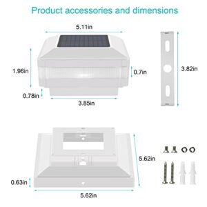 Sumaote Solar Post Cap Lights, 52 LED Solar Powered Fence Deck Post Lights Outdoor 6000K White Lighting for 4x4 5x5 6x6 Wooden Posts Railing Garden Patio Decor, White Shell, 2 Pack