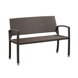 Patio Sense 63363 Miles Patio PU Wicker Steel Frame All Weather Bench Attractive Woven Design Easy Assembly Lightweight Year Round Accent Patio Porch Lawn Garden Setting - Mocha